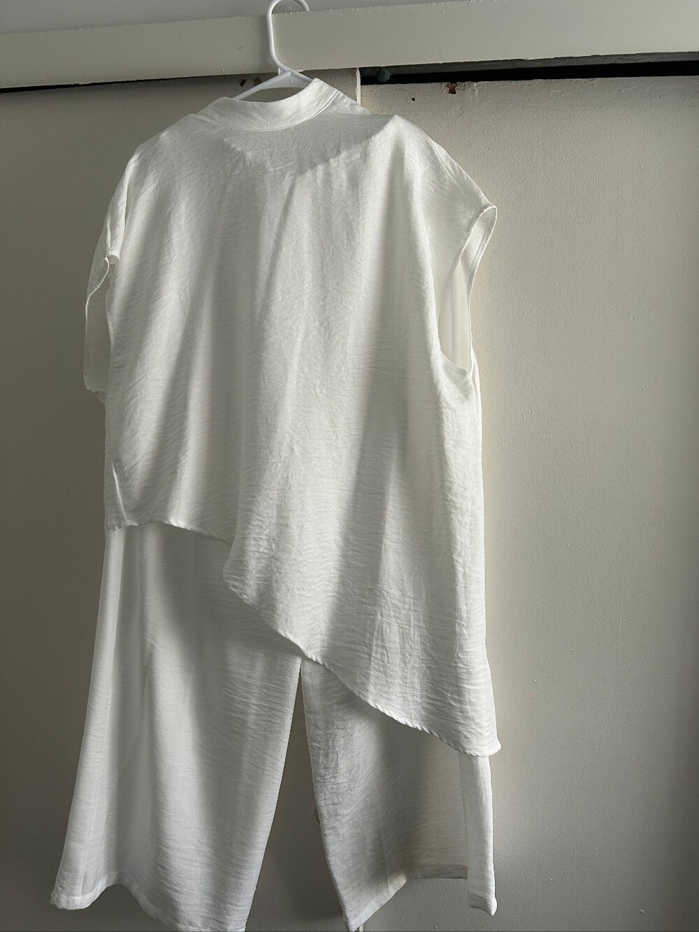 Women's White 2-Piece Asymmetrical Top & Wide-Leg Pants Set